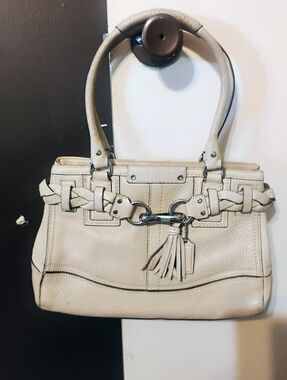 Authentic Vintage Y2K COACH Leather Tassel Satchel Cream Handbag